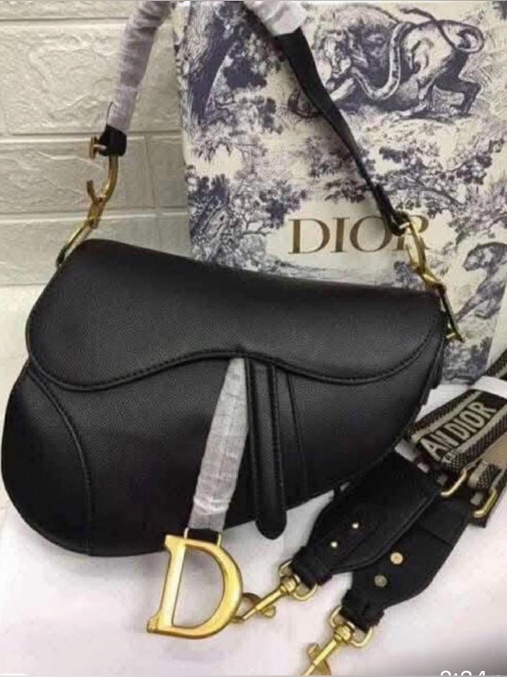 Black Saddle Bag with Gold 'D' Charm
